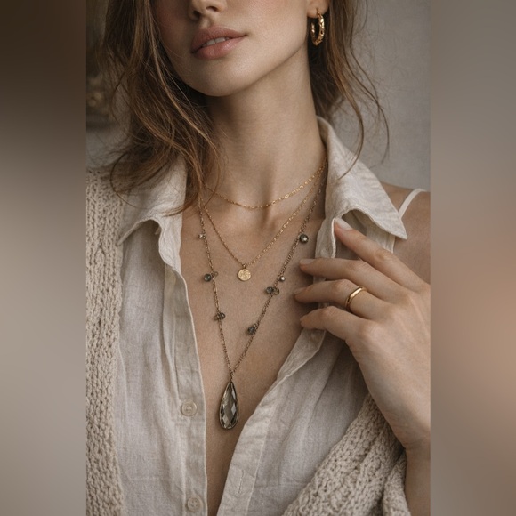 Banana Republic Jewelry - Banana Republic Teardrop Faceted Pendant Necklace Blue Crystal Beaded Chain